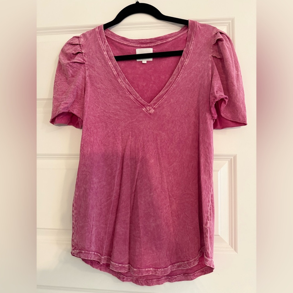 SUNDAYS Pink Puff Sleeve Short Sleeve Top – Size L